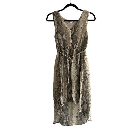 STELLA ROSA Sleeveless Silk Snake Print High-Low Midi Dress Belt Grey M - Picture 1 of 8